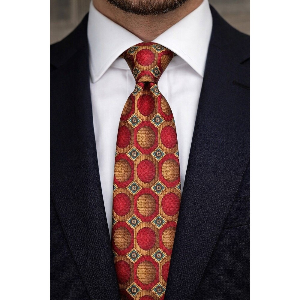 Dress Tie 70s 80s 90s Y2K Mens Zionetti Red Tan With Blue 3.75 Wide